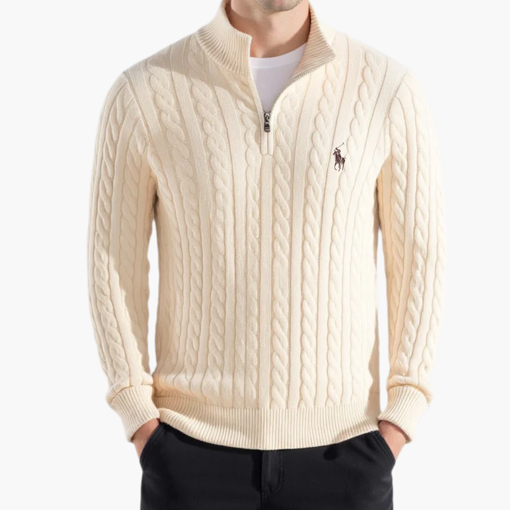 Pull Zippé Ꮢalph Ꮮаᴜгеn Maille Torsadée