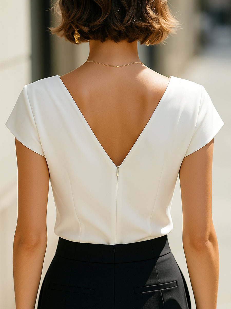 Blouse Élégante Sans Manches À Col V Plissé