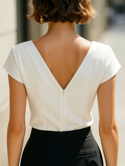 Blouse Élégante Sans Manches À Col V Plissé