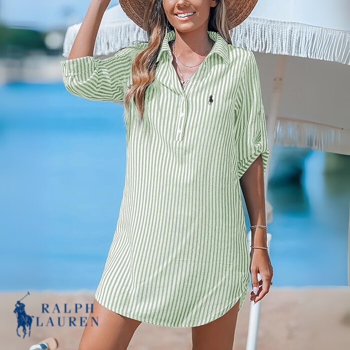 R. Ꮮаᴜгеn Robe-Chemise Rayée Classique + Sac Cabas Brie R. Ꮮаᴜгеn Offert