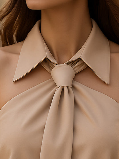 Blouse Sans Manches Élégante Style Halter Avec Détail Nœud Au Col