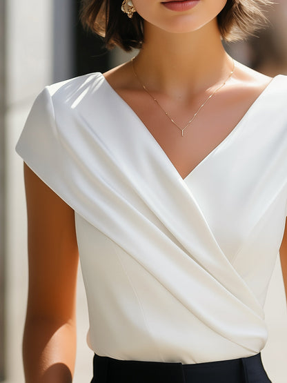 Blouse Élégante Sans Manches À Col V Plissé