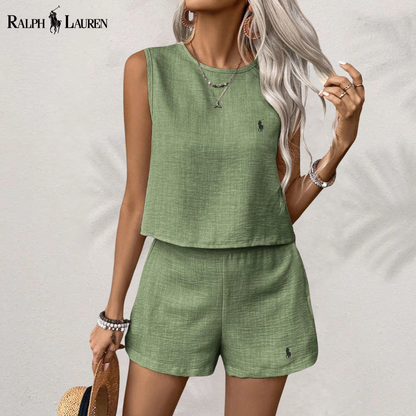 [Achetez 1, Recevez 2] Ensemble Complet en Lin Serenity Deux-Pièces par R. Ꮮаᴜгеn + Chapeau de Soleil R. Ꮮаᴜгеn Offert