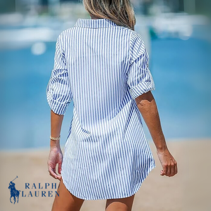 R. Ꮮаᴜгеn Robe-Chemise Rayée Classique + Sac Cabas Brie R. Ꮮаᴜгеn Offert