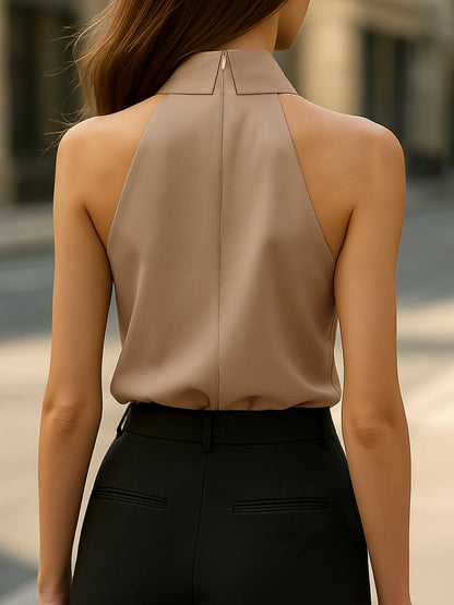 Blouse Sans Manches Élégante Style Halter Avec Détail Nœud Au Col