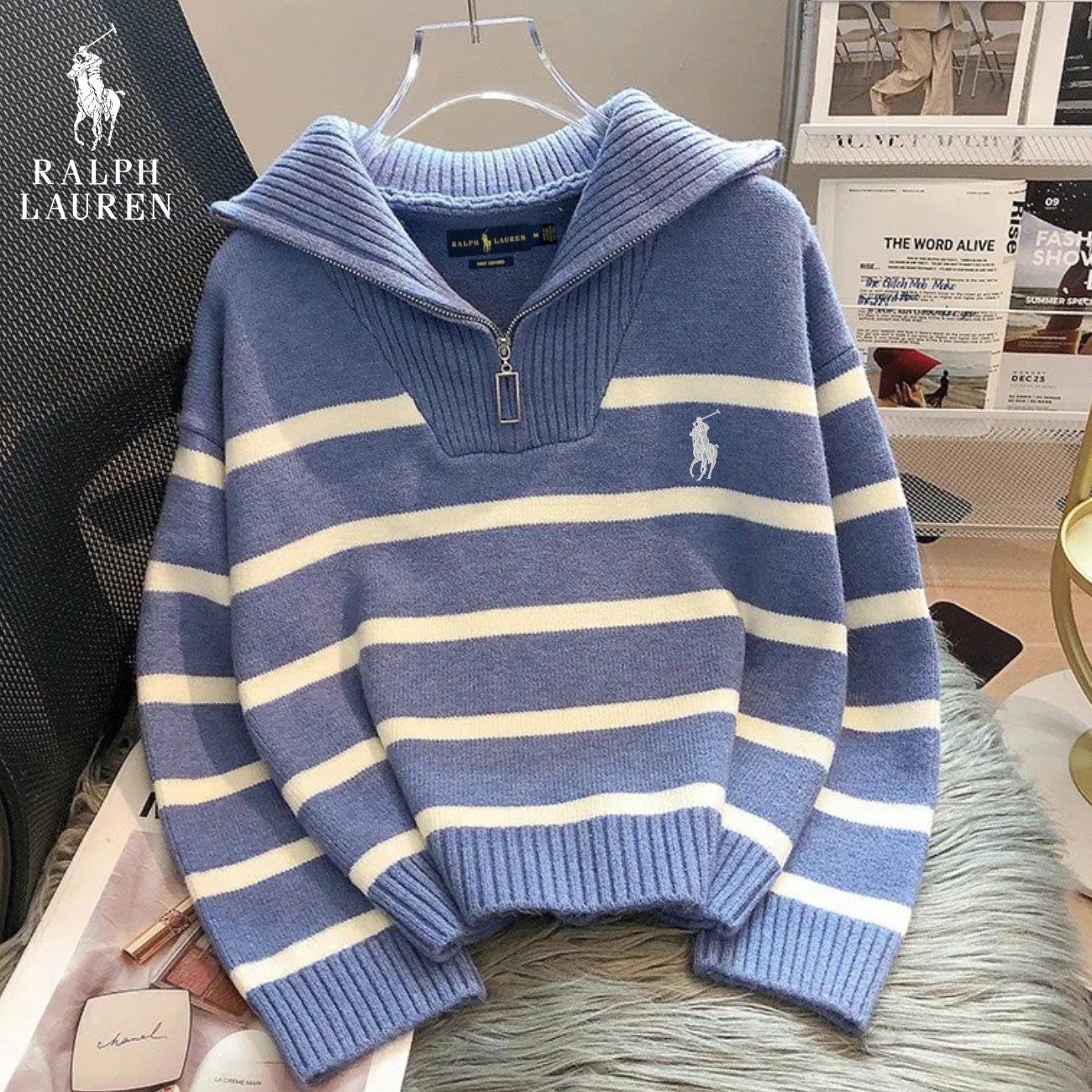 Pull Rayé à Col Zippé - PRIX DÉSTOCKAGE