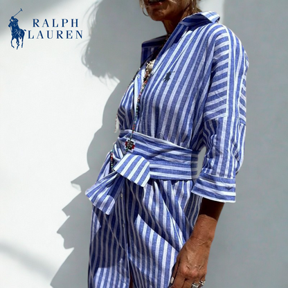 R. Ꮮаᴜгеn Robe-Chemise Rayée à Taille Ajustable
