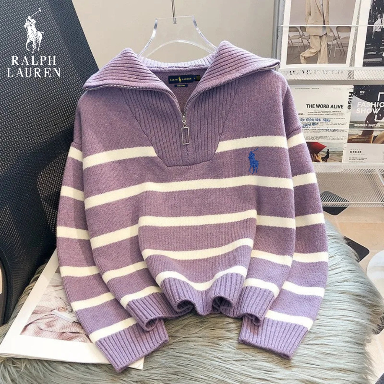 Pull Rayé à Col Zippé - PRIX DÉSTOCKAGE