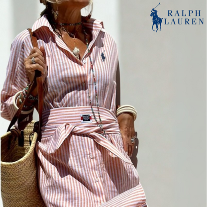 R. Ꮮаᴜгеn Robe-Chemise Rayée à Taille Ajustable