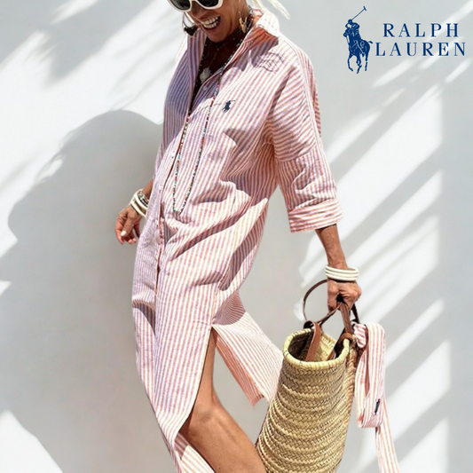 R. Ꮮаᴜгеn Robe-Chemise Rayée à Taille Ajustable