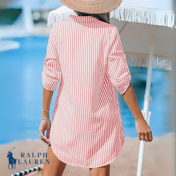 R. Ꮮаᴜгеn Robe-Chemise Rayée Classique + Sac Cabas Brie R. Ꮮаᴜгеn Offert