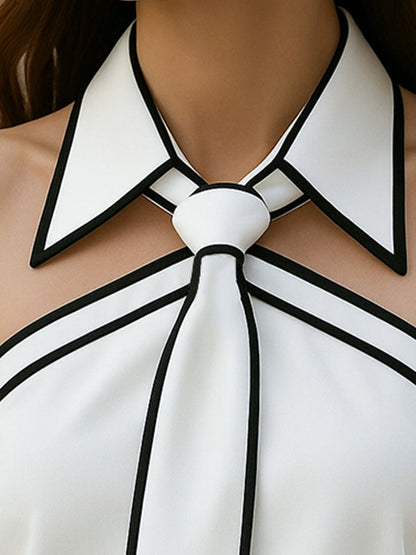 Blouse Sans Manches Élégante Style Halter Avec Bordure Contrastée Audacieuse